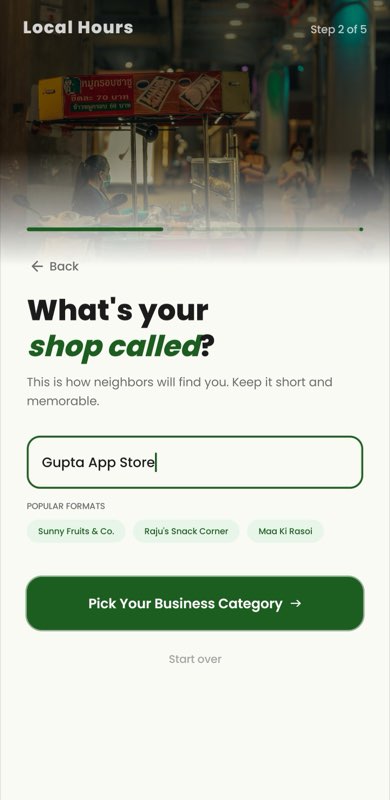 Vendor shop name setup in Local Hours app